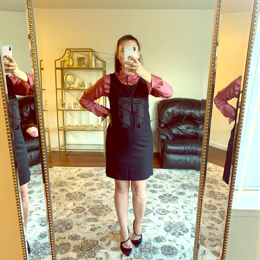 Club Monaco black wool dress with ruffles
